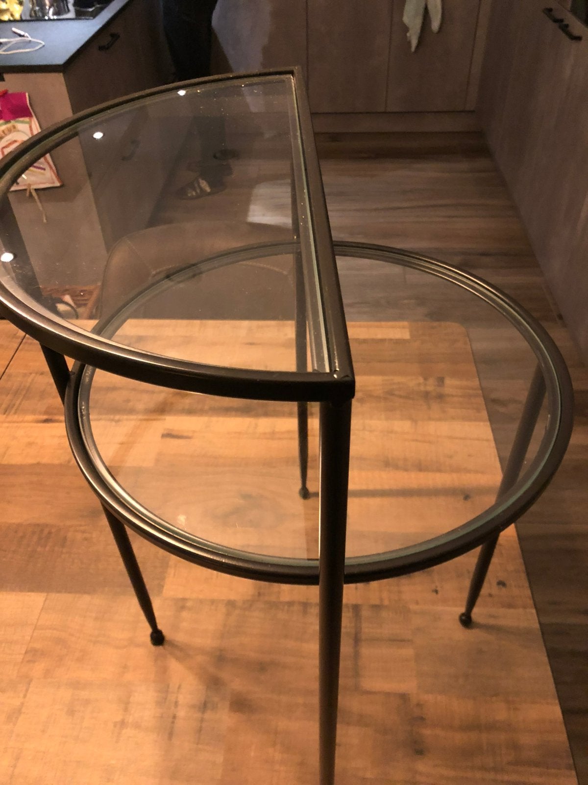 Te koop: glazen tafeltje met extra plateau, Ophalen of Verzenden, Zo goed als nieuw, Rond, 50 tot 100 cm