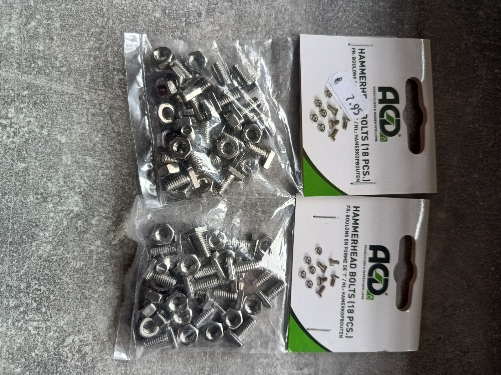 2x Nieuwe zakjes ACD Hamerkopbouten (18 stuks per zakje), Ophalen of Verzenden