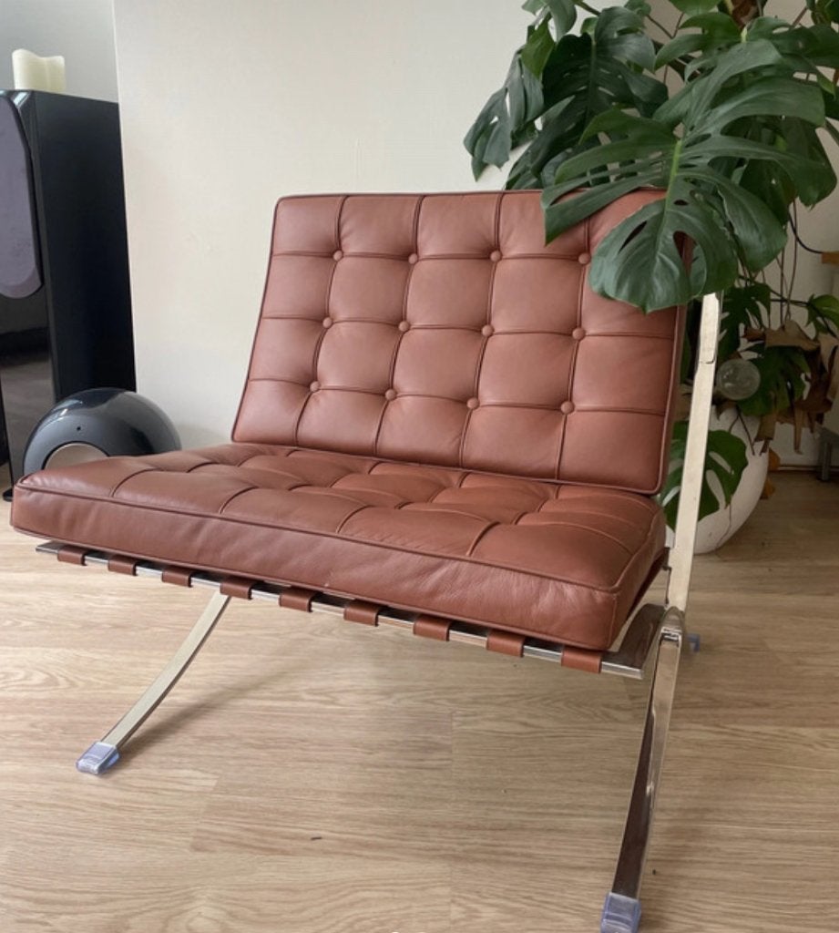 Cognac bruine lounge stoel model Barcelona, Ophalen, Overige materialen, 75 tot 100 cm, Zo goed als nieuw