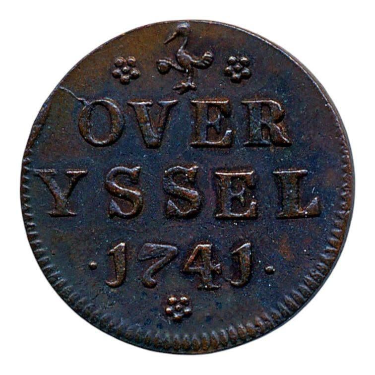 Overijssel Duit 1741 UNC, Postzegels en Munten, Munten | Nederland, Ophalen of Verzenden, Vóór koninkrijk, Overige waardes, Losse munt