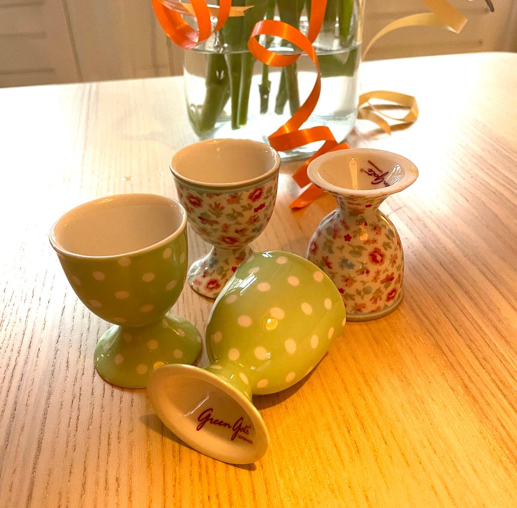 Green Gate egg cups x 4, Verzenden, Zo goed als nieuw, Overige stijlen, Kop(pen) en/of Schotel(s)