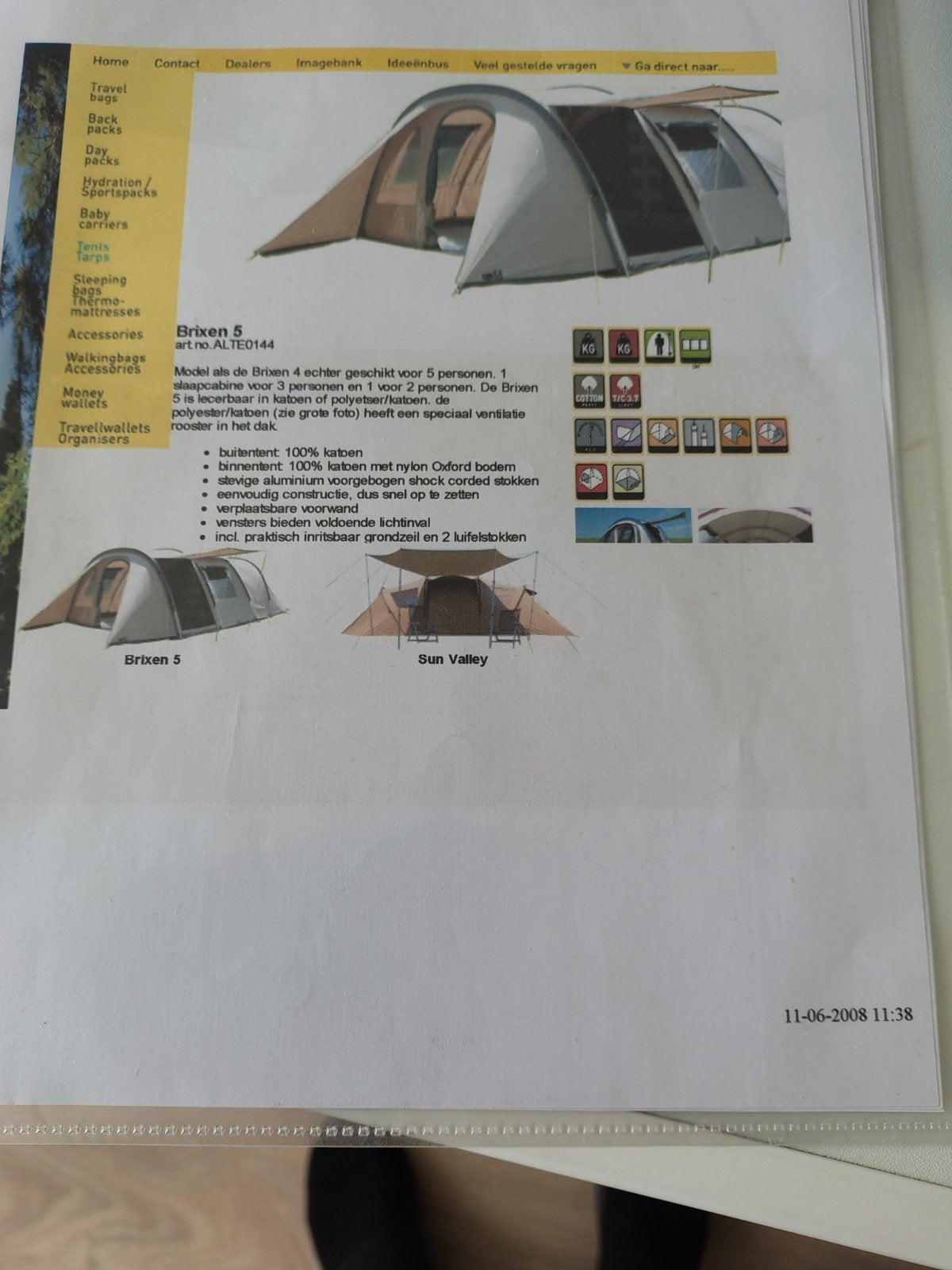 Brixen 5 Tent - Rortabele Kampeertent, Ophalen of Verzenden, Gebruikt, Tot en met 5