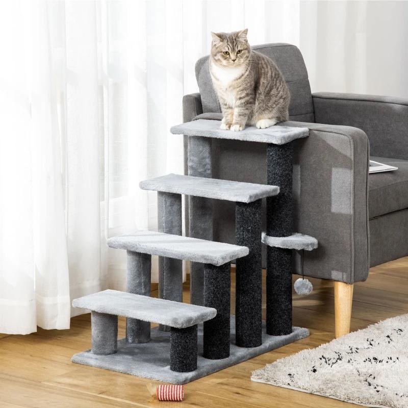 Pawhut huisdierentrap met bal 4-trede 60 x 40 x 64 cm, Dieren en Toebehoren, Katten-accessoires, Ophalen of Verzenden, Nieuw
