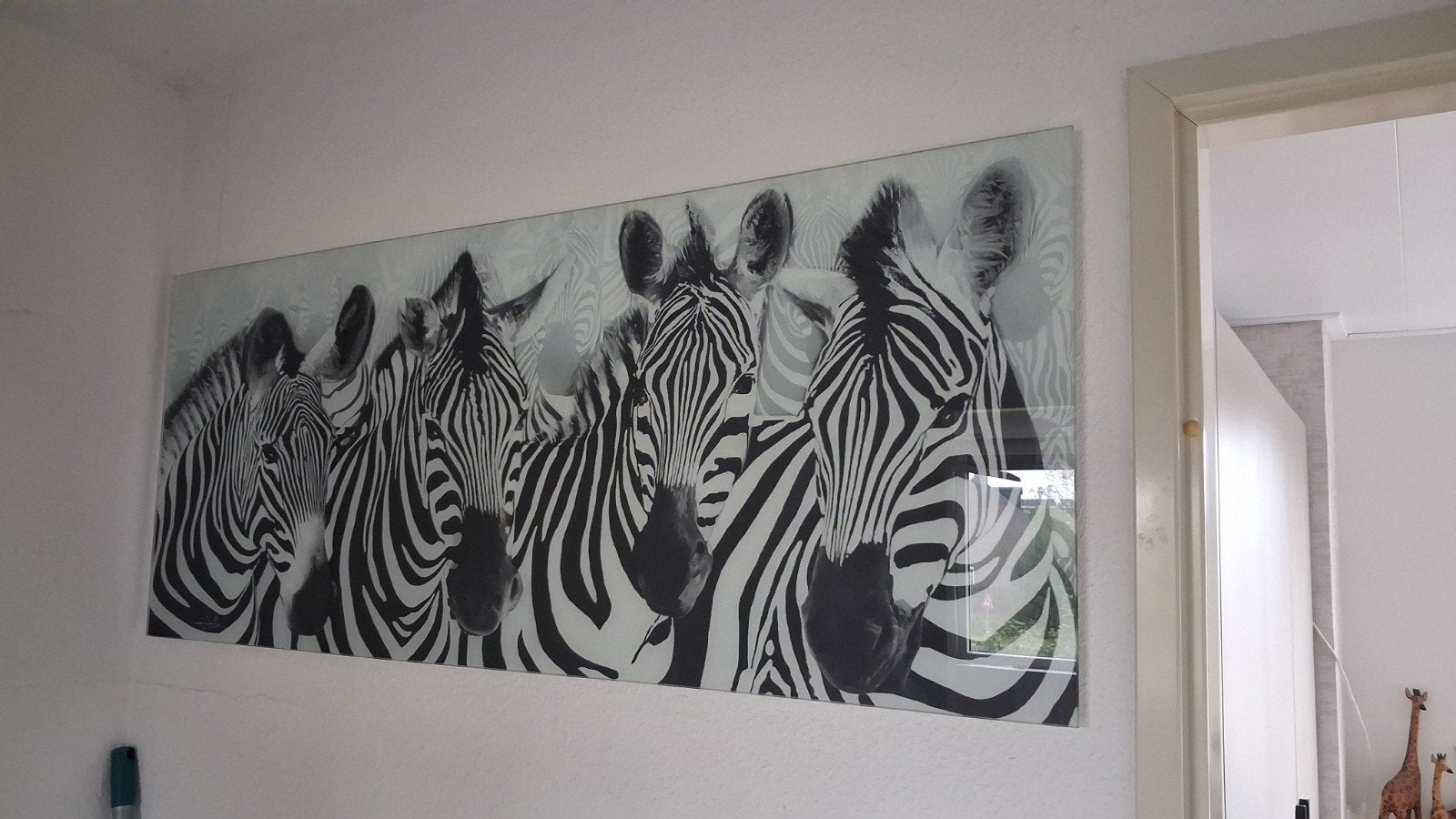 Zwart-wit zebra schilderij glas- Modern wanddecoratie, Ophalen, 50 – 75, Zo goed als nieuw, Schilderij