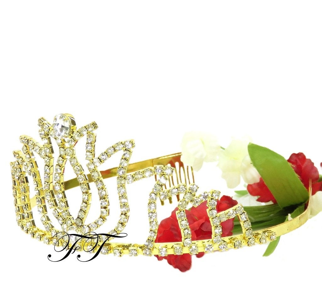 Een mooie goud gekleurde bruidstiara met strass stenen., Ophalen of Verzenden, Nieuw