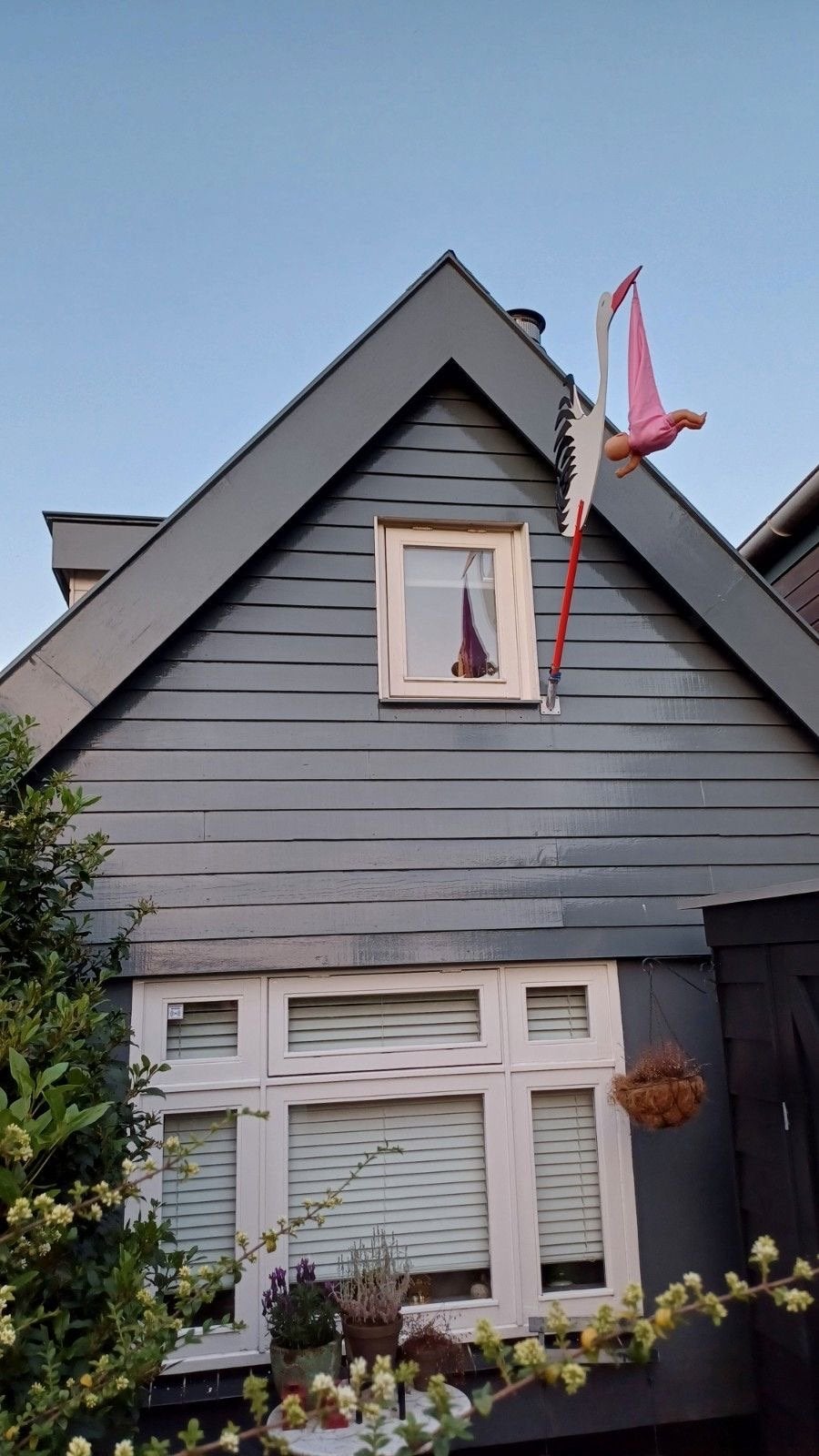 Te huur: Unieke geboorte ooievaar met luierdoek en pop, Ophalen, Gebruikt, Geboortebord