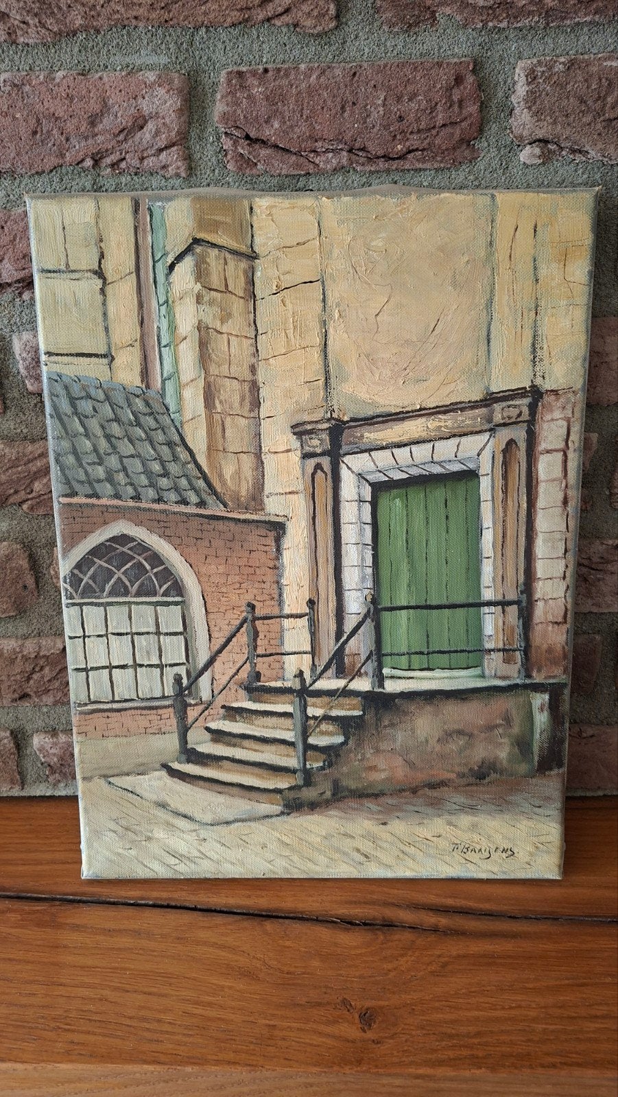 Antiek Schilderij Stadsgezicht 30x40 cm, Ophalen, Doek, Olieverf, Klassiek