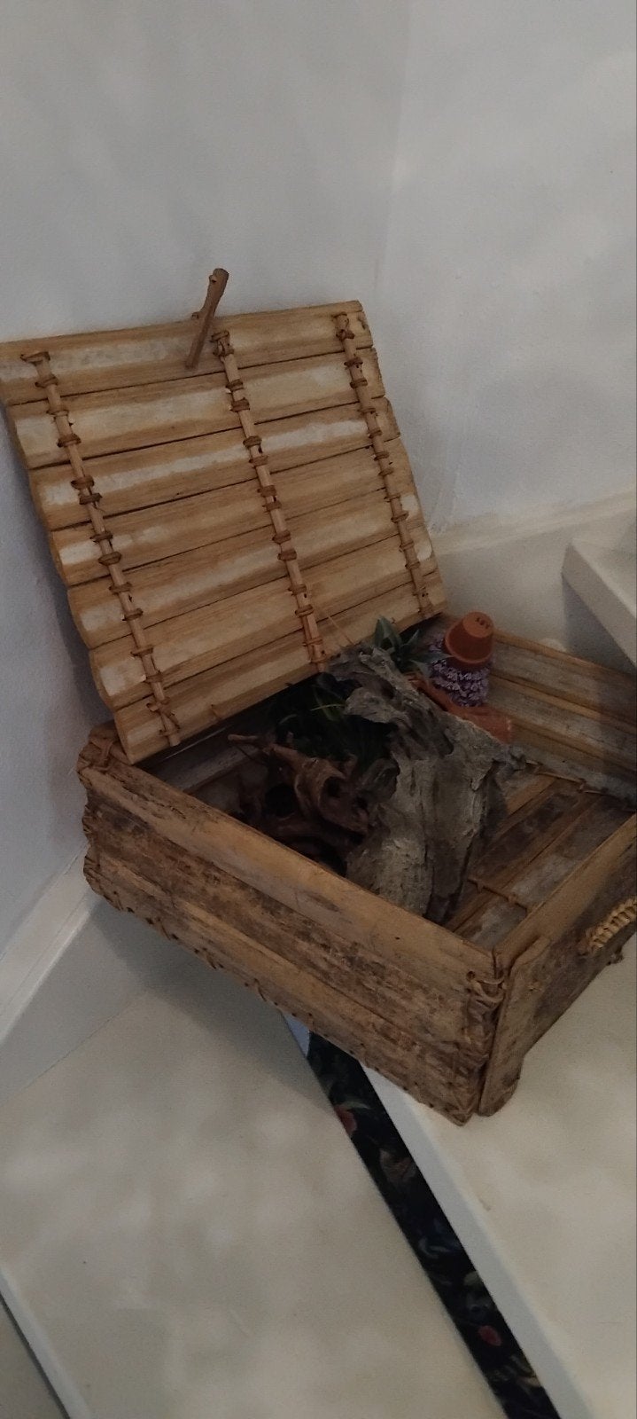 Decoratieve houten kist met bamboe deksel, Ophalen of Verzenden