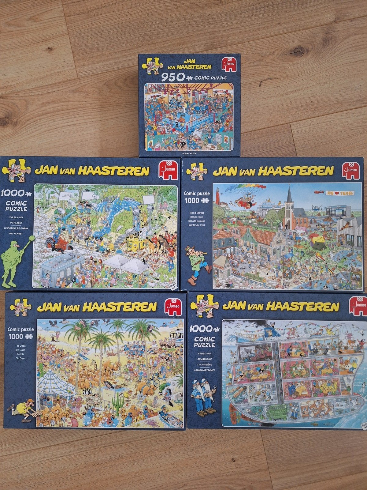 5 Jan van Haasteren puzzels (4x 1000, 1x 950 stukjes)