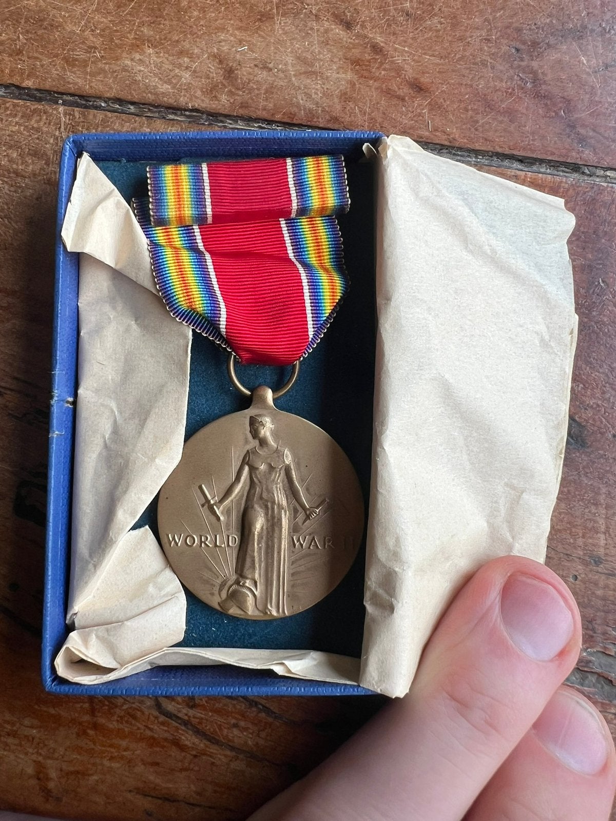 WO2 Amerikaans Victory medal medaille met ribbon bar baton, Amerika, Verzenden, Lintje, Medaille of Wings