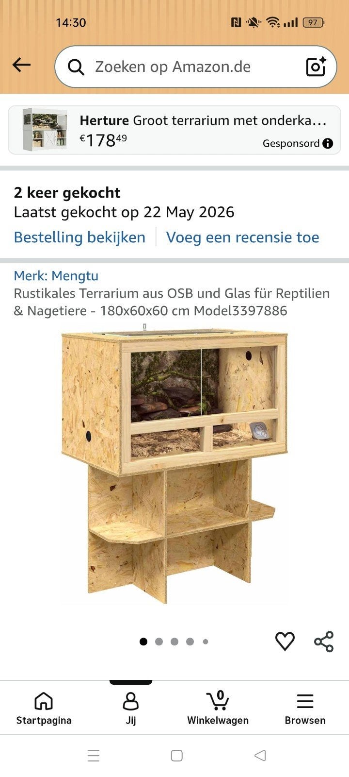 2 terrariums groot met onderkast (nieuw) €100 per stuk, Dieren en Toebehoren, Reptielen en Amfibieën | Toebehoren, Ophalen, Nieuw
