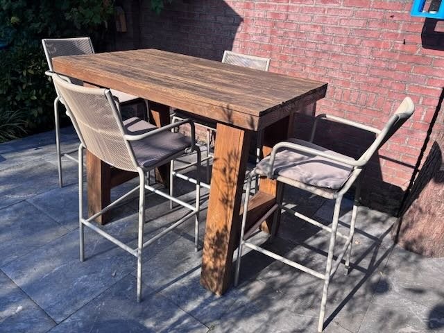 Max en Luuk by Borek teak/alu high dining set, Tuin en Terras, Tuinsets en Loungesets, Ophalen, Gebruikt, 6 zitplaatsen, Teakhout