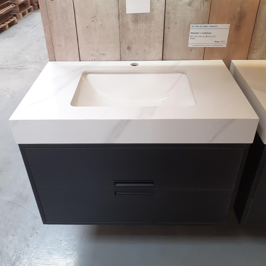 SALE! moderne wastafel, marmerlook, mat zwart, Altira 80, Huis en Inrichting, Ophalen of Verzenden, Nieuw