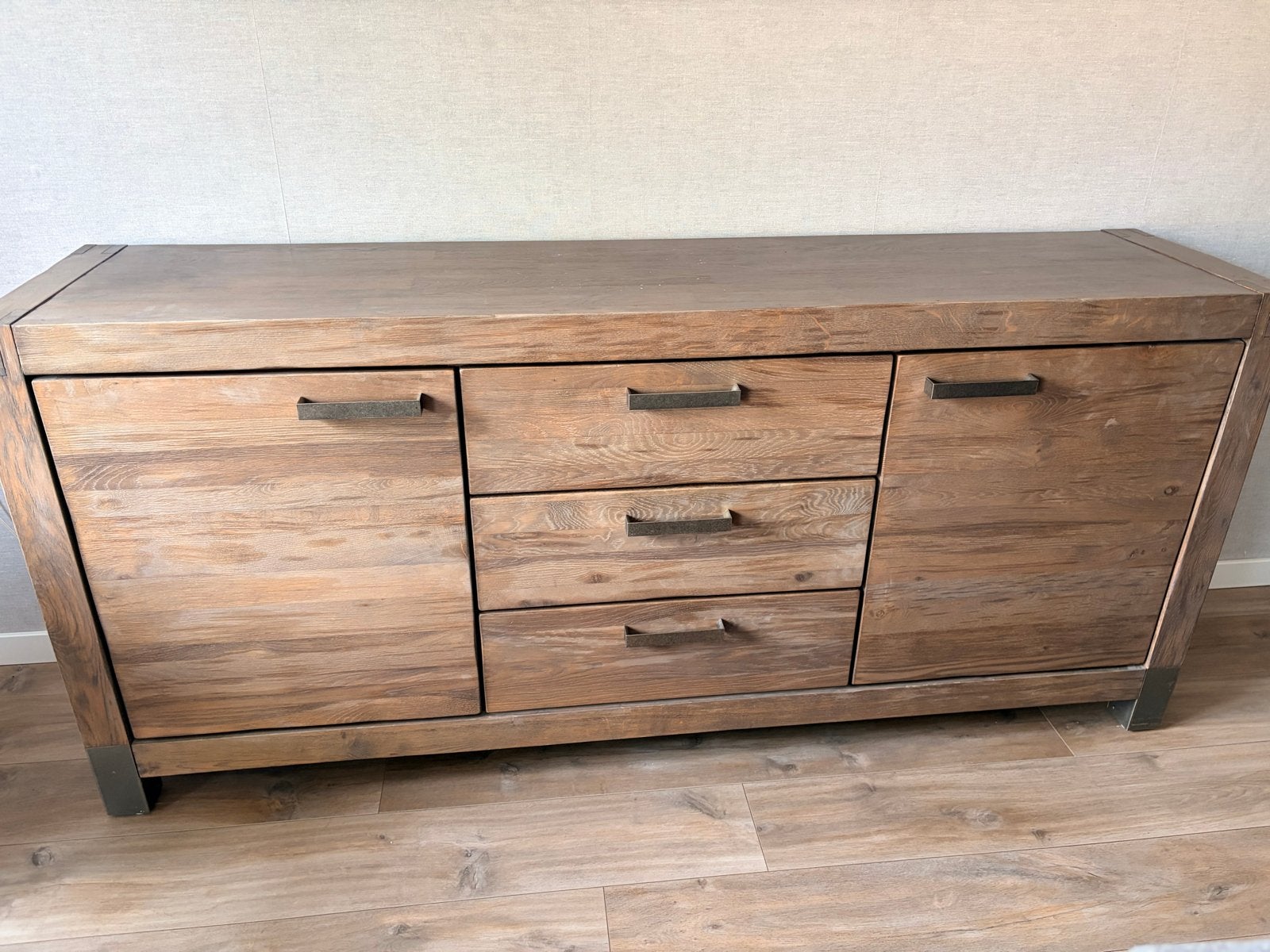 Henders & Hazel Codam Dressoir Massief Eiken Lavagrijs, Ophalen, Gebruikt, 150 tot 200 cm, Eikenhout