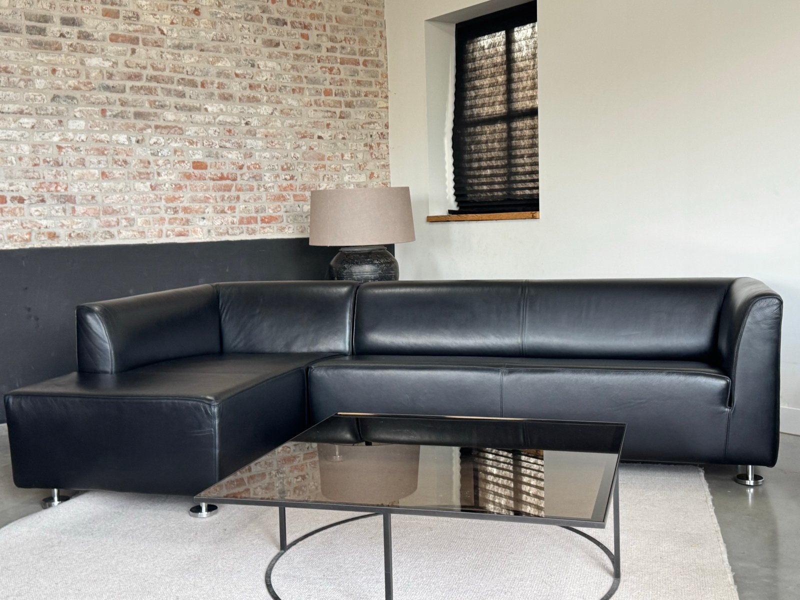 Gelderland 4800 Hoekbank | Zwart leder |  topstaat 145 x 260, Huis en Inrichting, X, Hoekbank, Leer, Ophalen of Verzenden