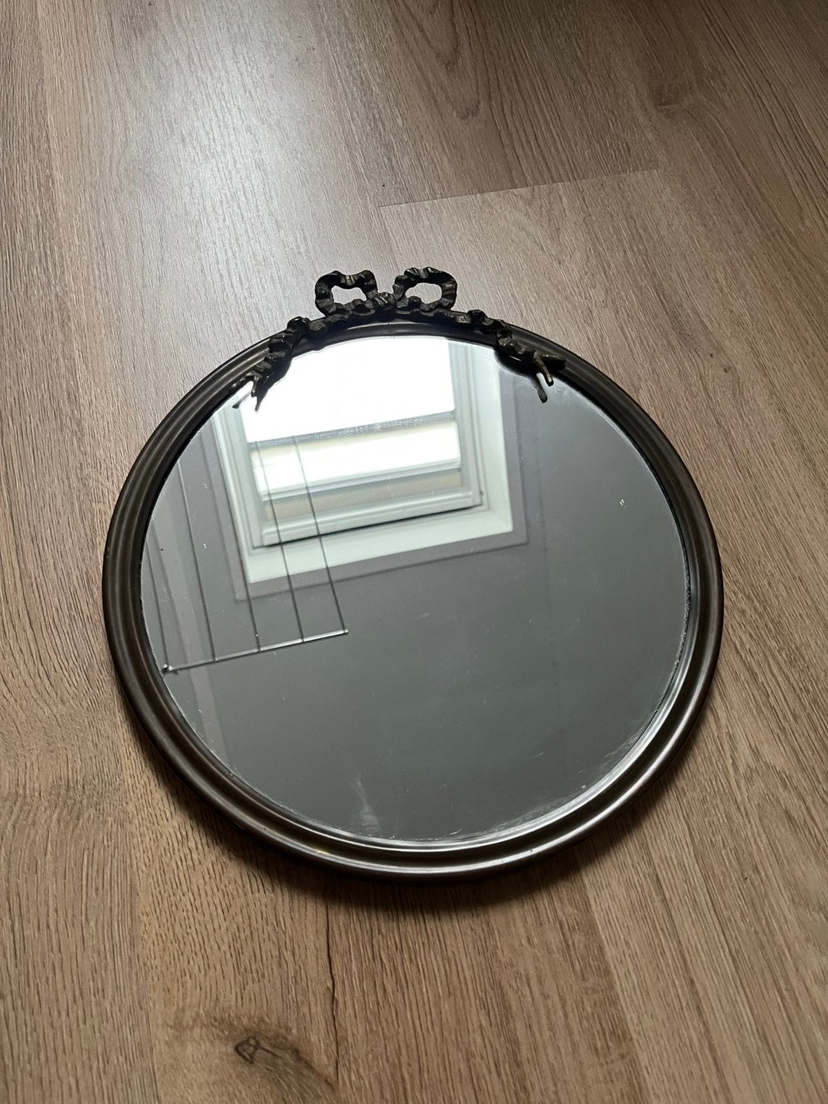 Vintage spiegel koperkleurig, Ophalen, Minder dan 50 cm, Gebruikt, Rond