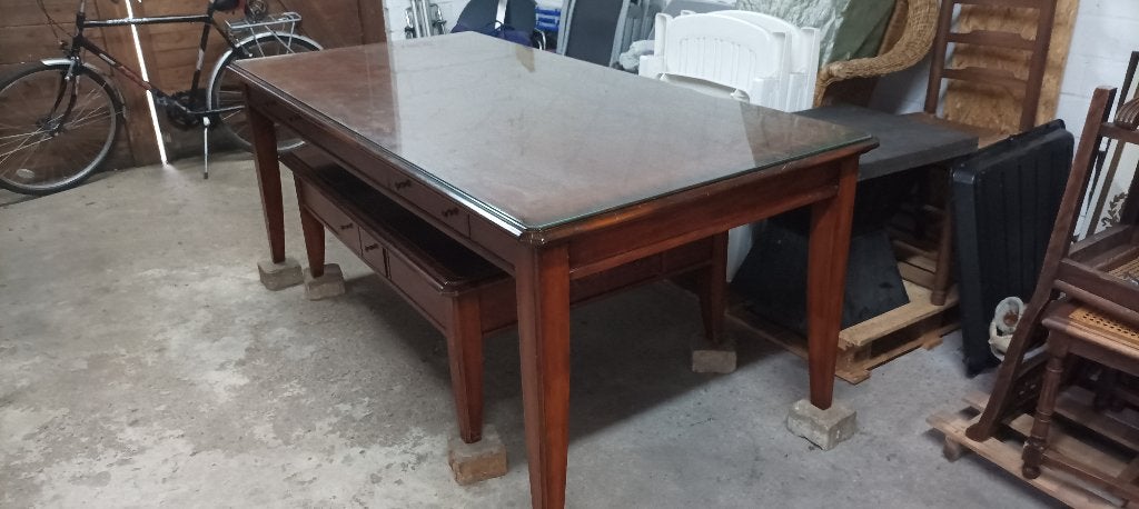 Fraaie eettafel en/of salontafel met glazen blad, Huis en Inrichting, Tafels | Eettafels, Ophalen, Gebruikt, 100 tot 150 cm, Teakhout