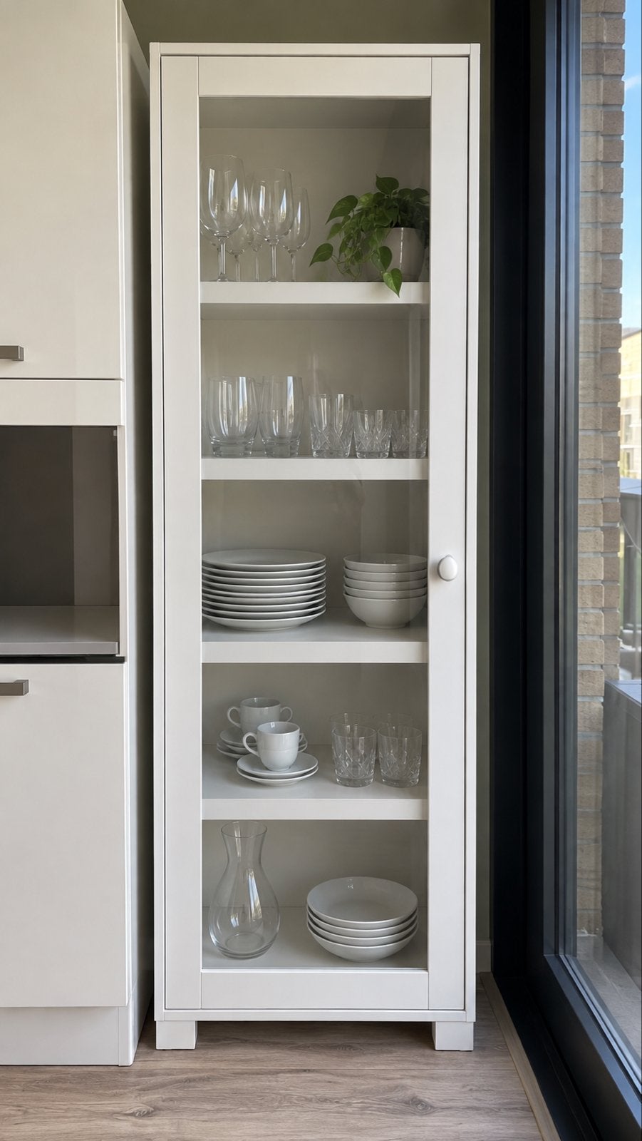 Witte vitrinekast met glazen deur - 200x64x45 cm, Ophalen, Gebruikt, 200 cm of meer, 50 tot 100 cm