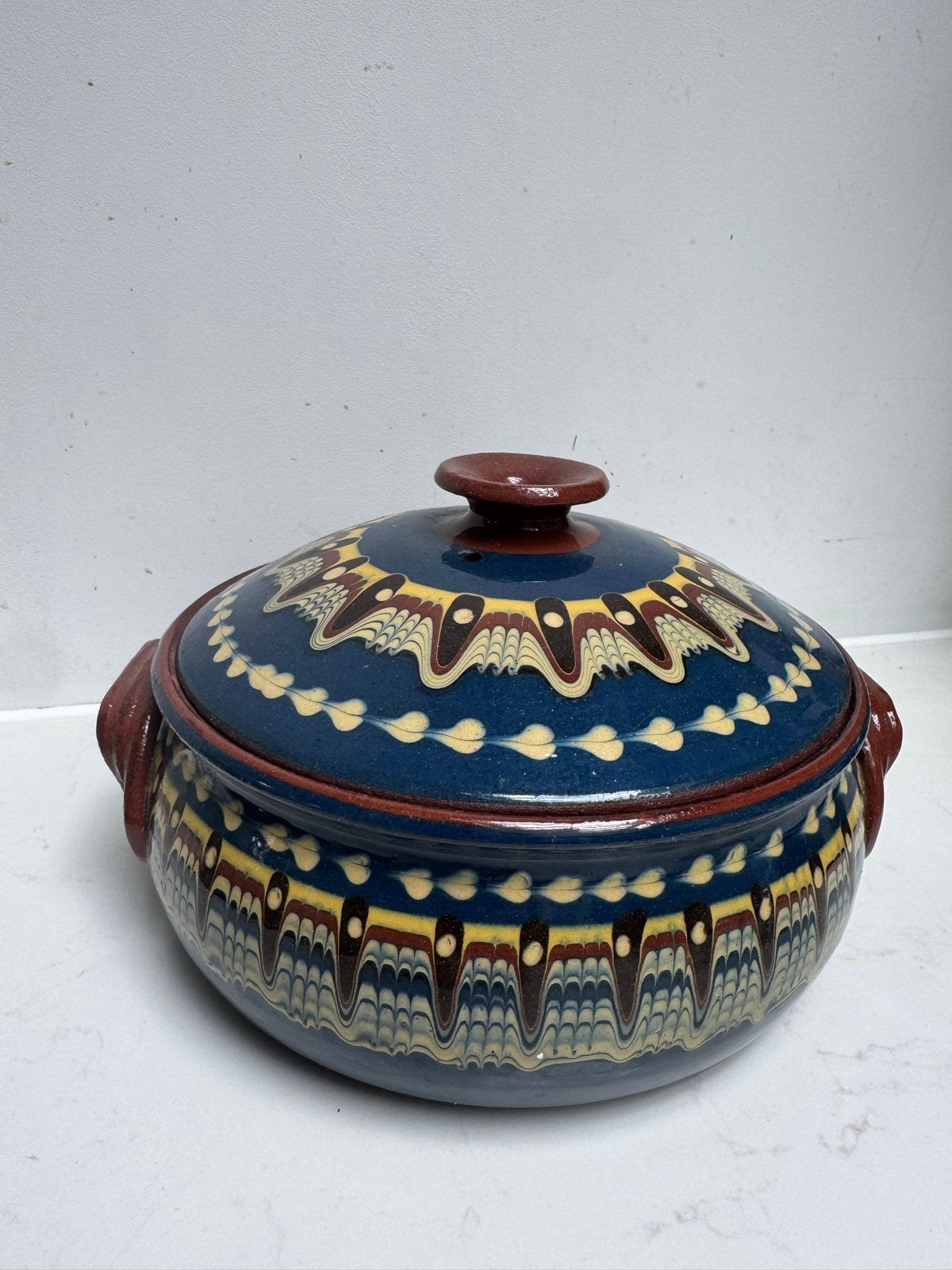 Vintage Bulgaarse Aardewerken Pot met Deksel - Handgeschilde, Antiek en Kunst, Ophalen of Verzenden