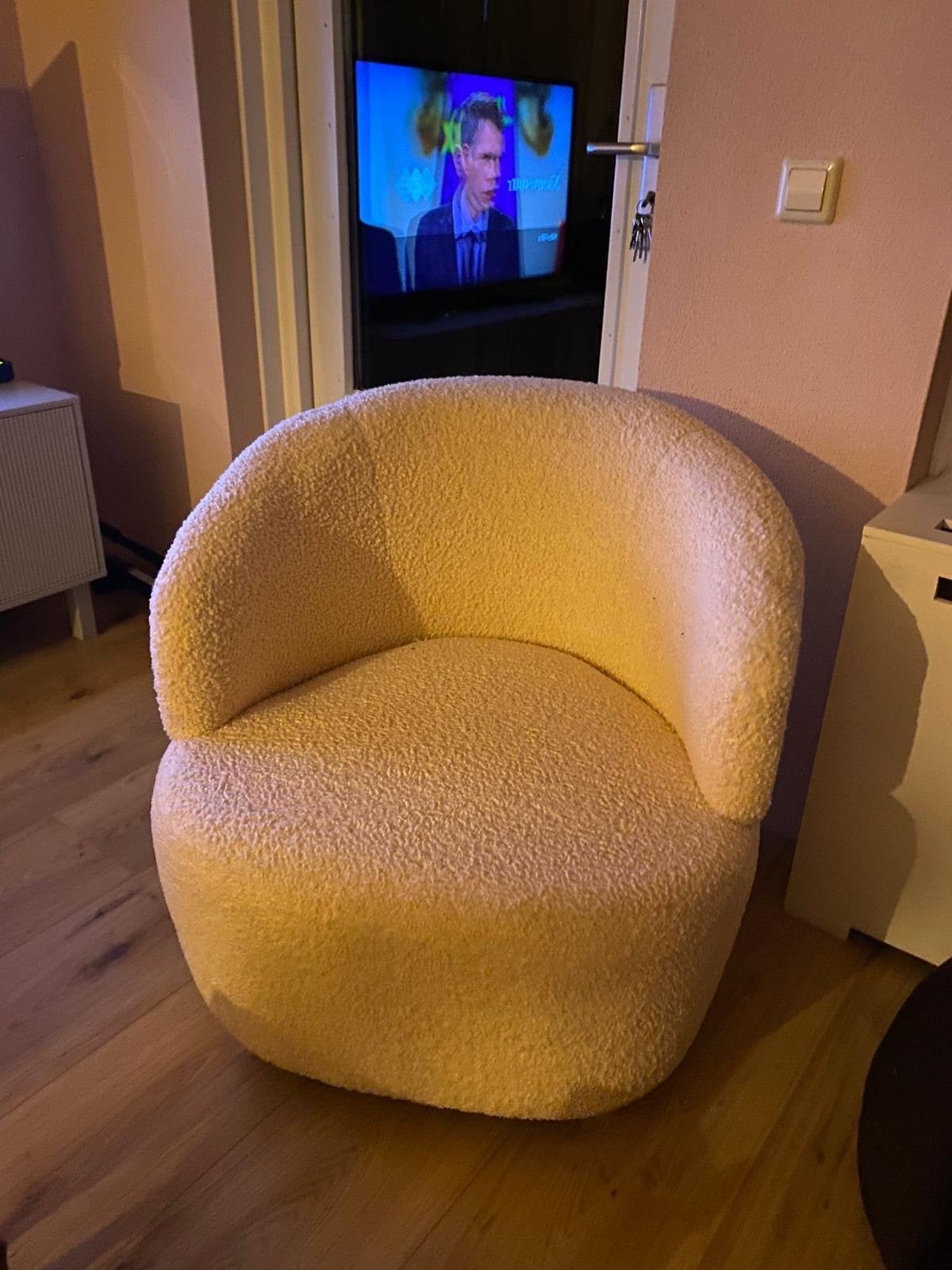 Witte Teddy Stof Fauteuil, Ophalen, Gebruikt, Stof, 75 tot 100 cm