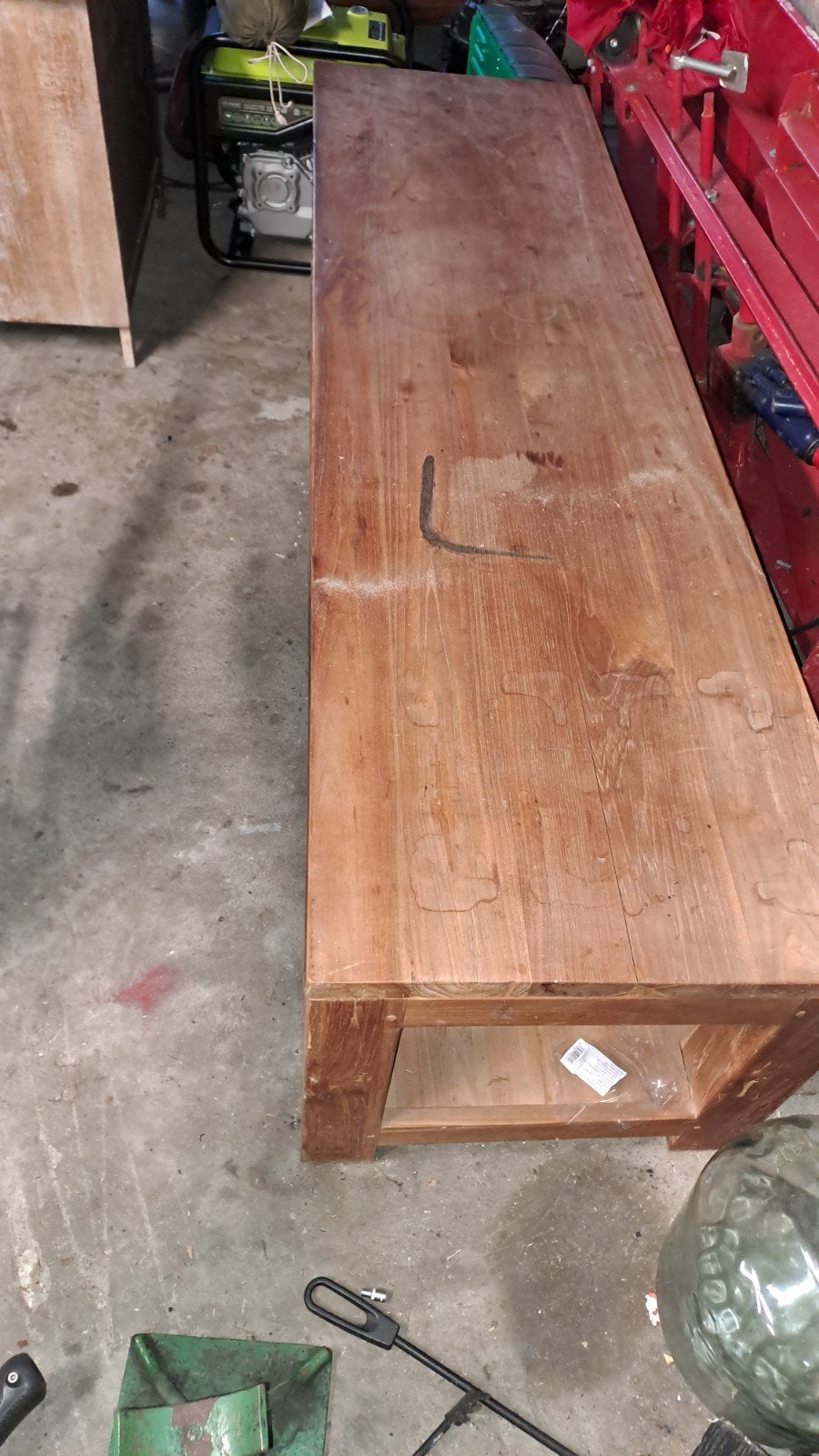 Robuuste teak houten salontafel met opbergruimte, Ophalen, Gebruikt, Teakhout, 200 cm of meer