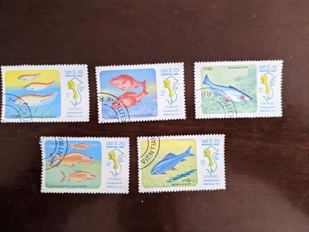 LAOS 1983 ;serie VISSEN, Verzenden, Gestempeld, Dier of Natuur