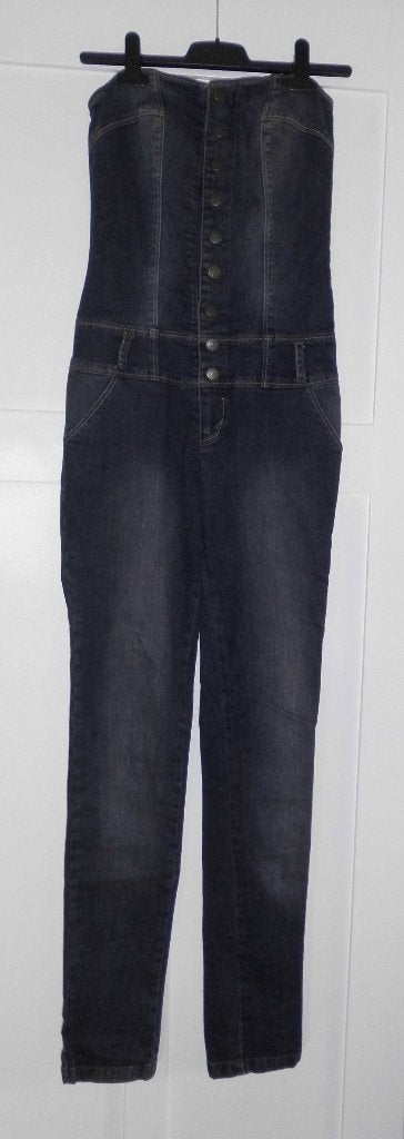 Jumpsuit strapless denim jeans spijkerpak tuinbroek S, Ophalen of Verzenden, Zo goed als nieuw, Maat 36 (S), Blauw