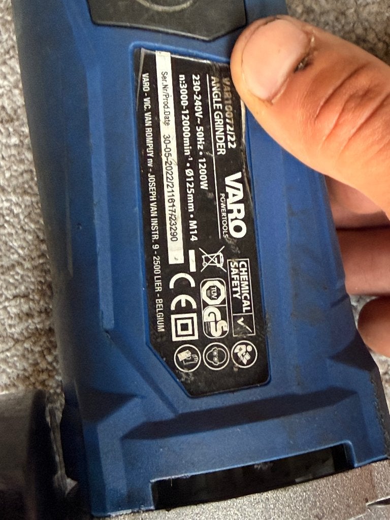 VARO haakse slijper 1200W 125mm regelbaar toerental, Ophalen of Verzenden, Gebruikt, 700 tot 1000 watt, Haakse handslijpmachine
