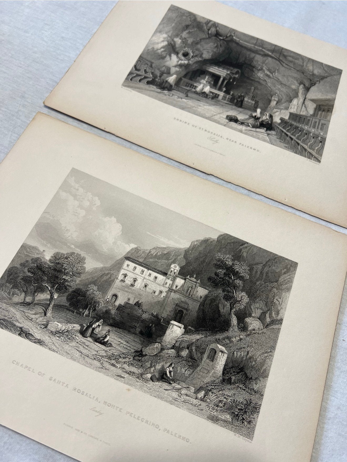 2X Antieke fotos 1839 chapel santa rosalia, shrine strosalia, Ophalen of Verzenden, Voor 1940, Zo goed als nieuw, Gebouw