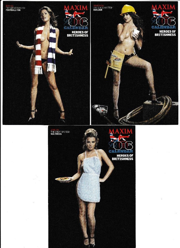 3 Maxim Sexy calendar girls Builder, Footbal & Waitress Fan, Ophalen, 1980 tot heden, Ongelopen, Sterren en Beroemdheden