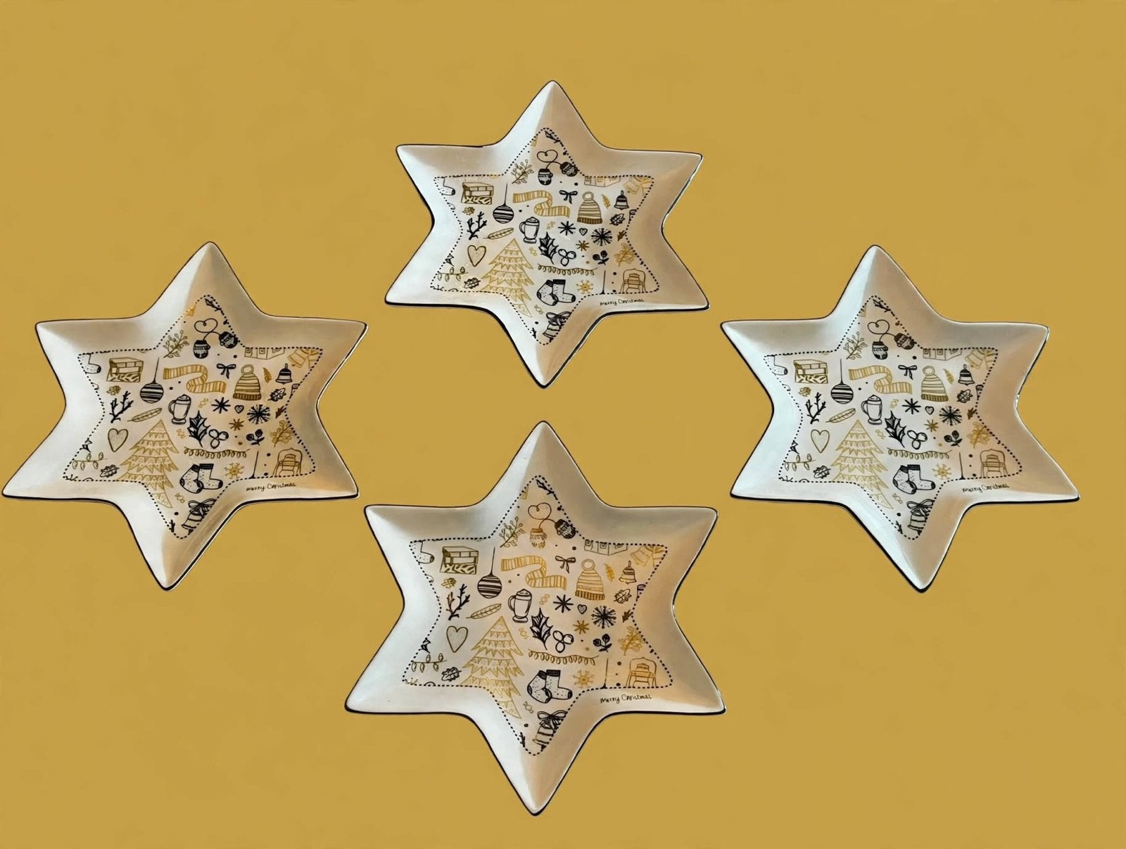 Set 4x Ster Kerstbord Goud/Zwart – 28 cm, Diversen, Ophalen of Verzenden, Zo goed als nieuw