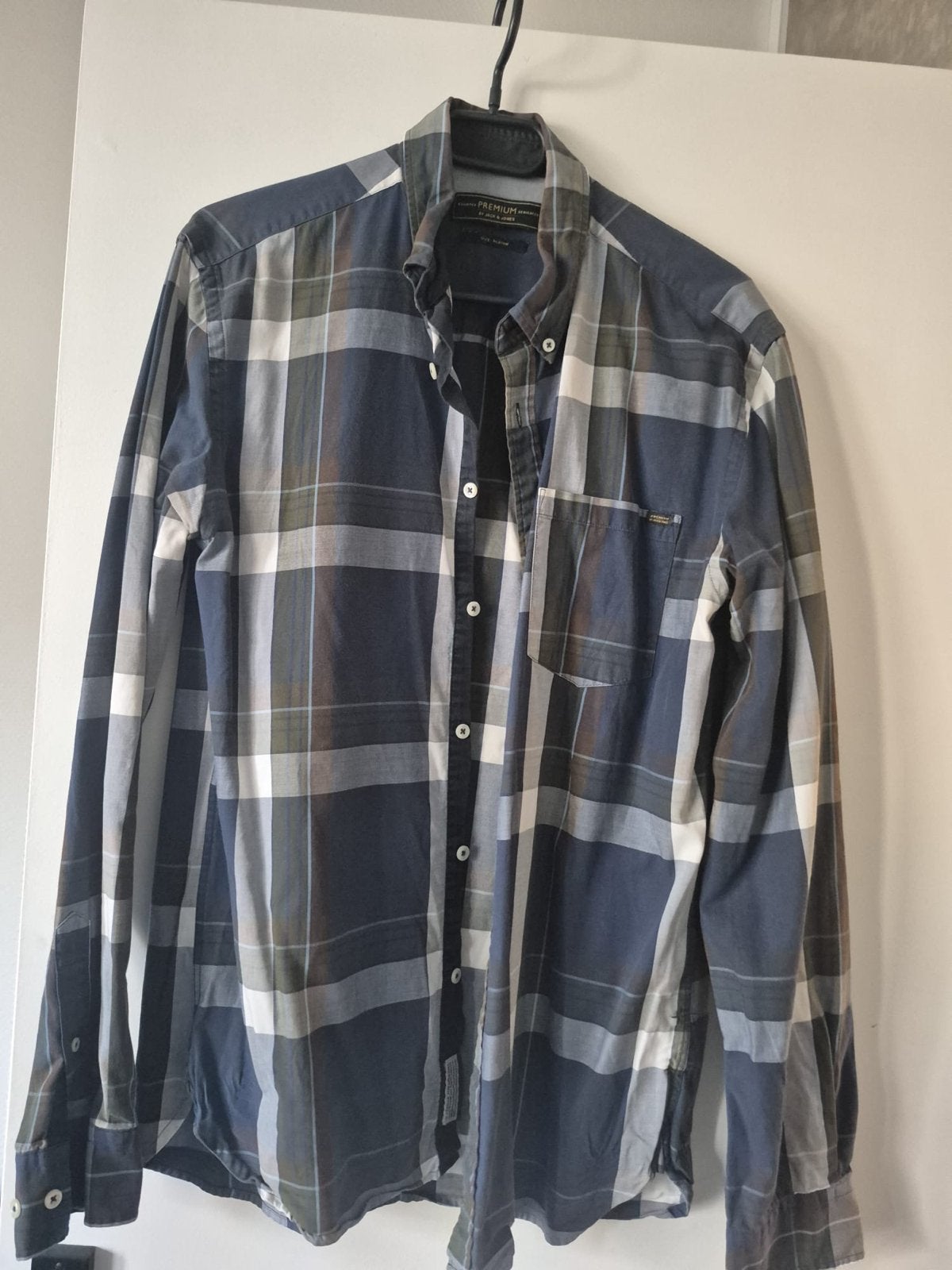 Jack & Jones Premium Geruit Overhemd Maat M, Kleding | Heren, Overhemden, Ophalen of Verzenden, Zo goed als nieuw, Blauw, Halswijdte 39/40 (M)