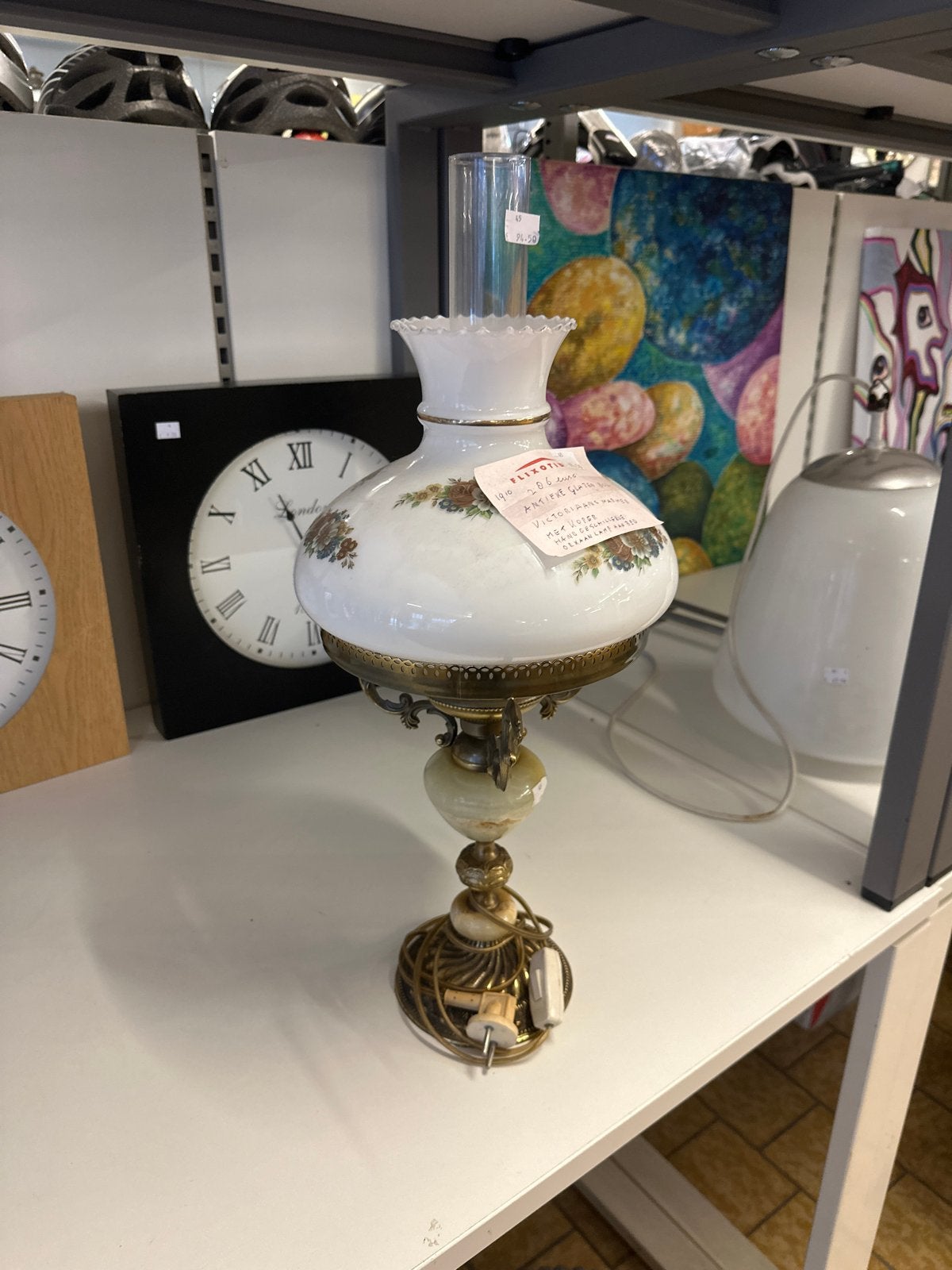 Antieke Victoriaanse Marmeren Orkaanlamp, Antiek en Kunst, Ophalen of Verzenden