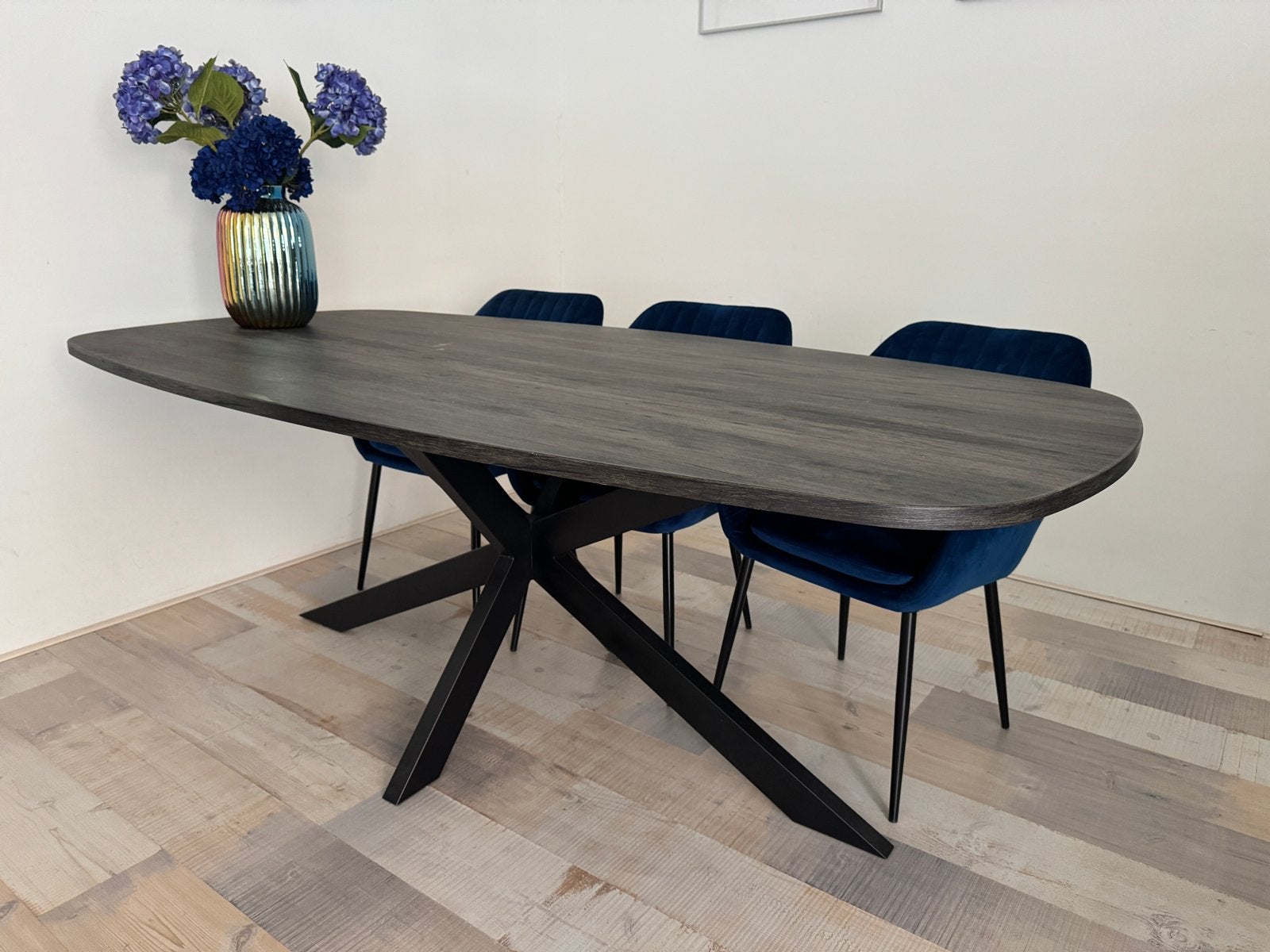 Deens ovale eettafel 210cm Zwart, Ophalen, Gebruikt, 200 cm of meer, 50 tot 100 cm
