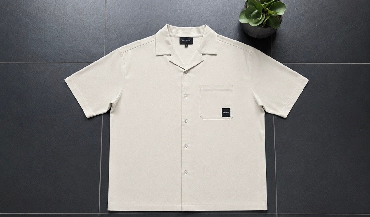 Quotrell Hawaii overhemd met palmboom en flamingo's, Ophalen of Verzenden, Zo goed als nieuw, Maat 48/50 (M), Beige