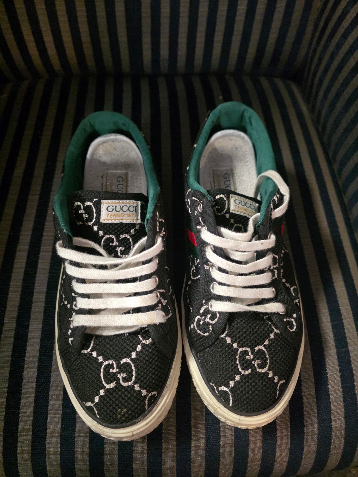 Gucci Tennis 1977 Sneakers Zwart/Groen, Ophalen of Verzenden, Gedragen, Zwart, Sneakers of Gympen