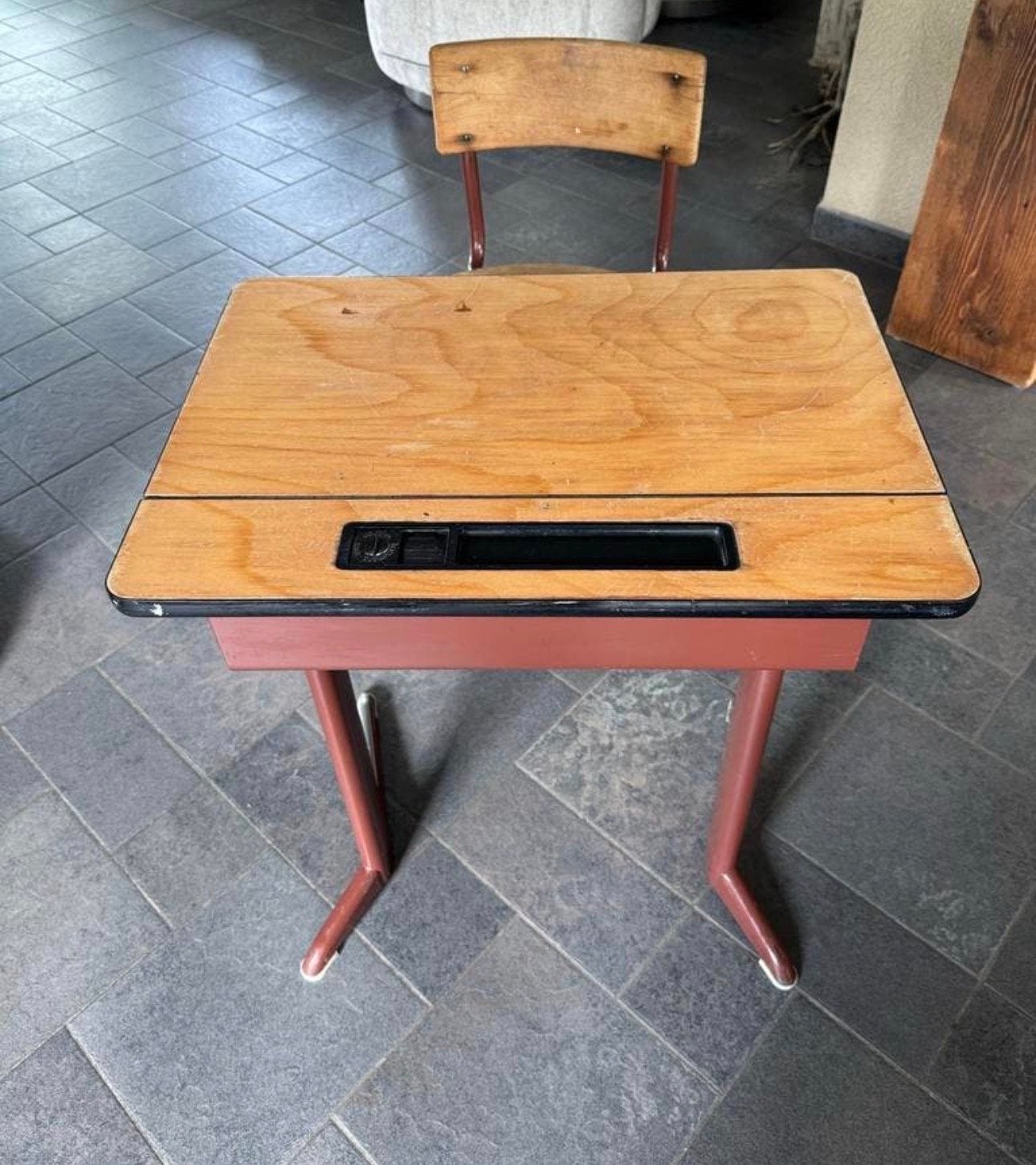 Vintage schoolbankje met stoel - Kooymans-Mes Michen, Ophalen