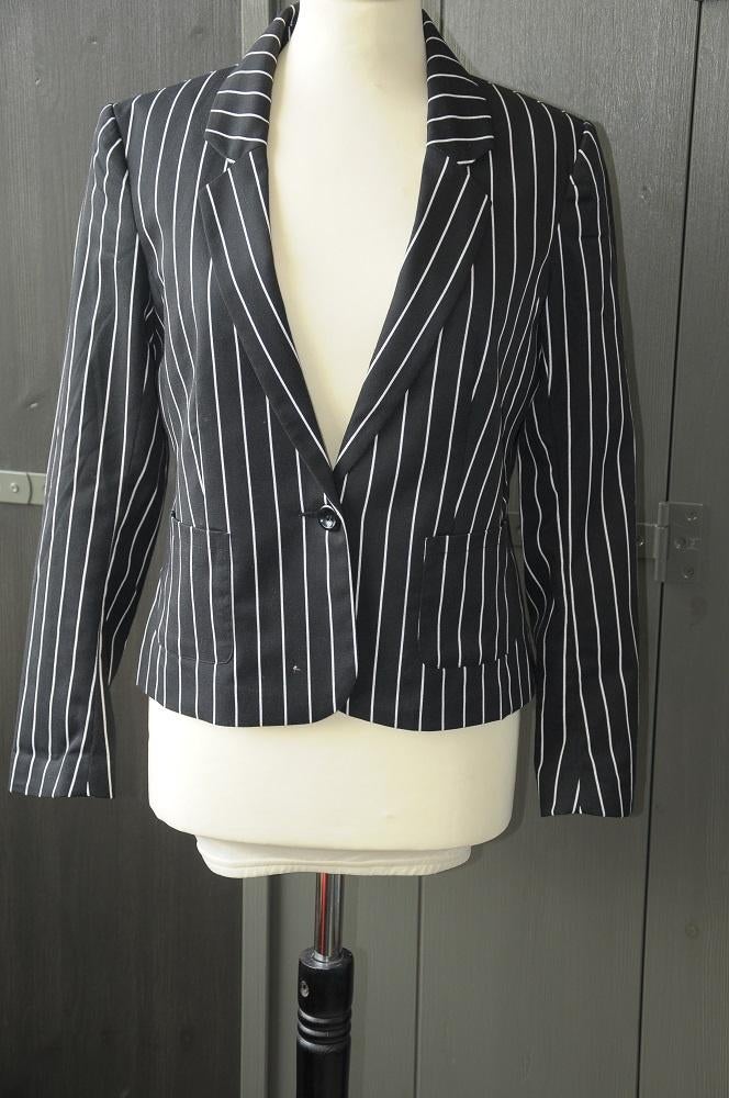 Zwart/wit gestreept colbert / blazer van H&M, maat 40, ZGAN!, Maat 38/40 (M), H&M, Zwart, Ophalen of Verzenden