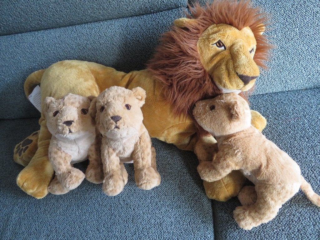 Leeuw mannelijk van IKEA Djungelskog met 3 welpen, Kinderen en Baby's, IKEA, Ophalen of Verzenden, Zo goed als nieuw, Middelgroot (20 tot 80 cm)
