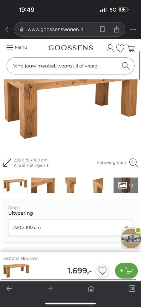 Robuuste eettafel Houston van Goossens, 220x100 cm, Huis en Inrichting, Tafels | Eettafels, Ophalen, 200 cm of meer, 50 tot 100 cm