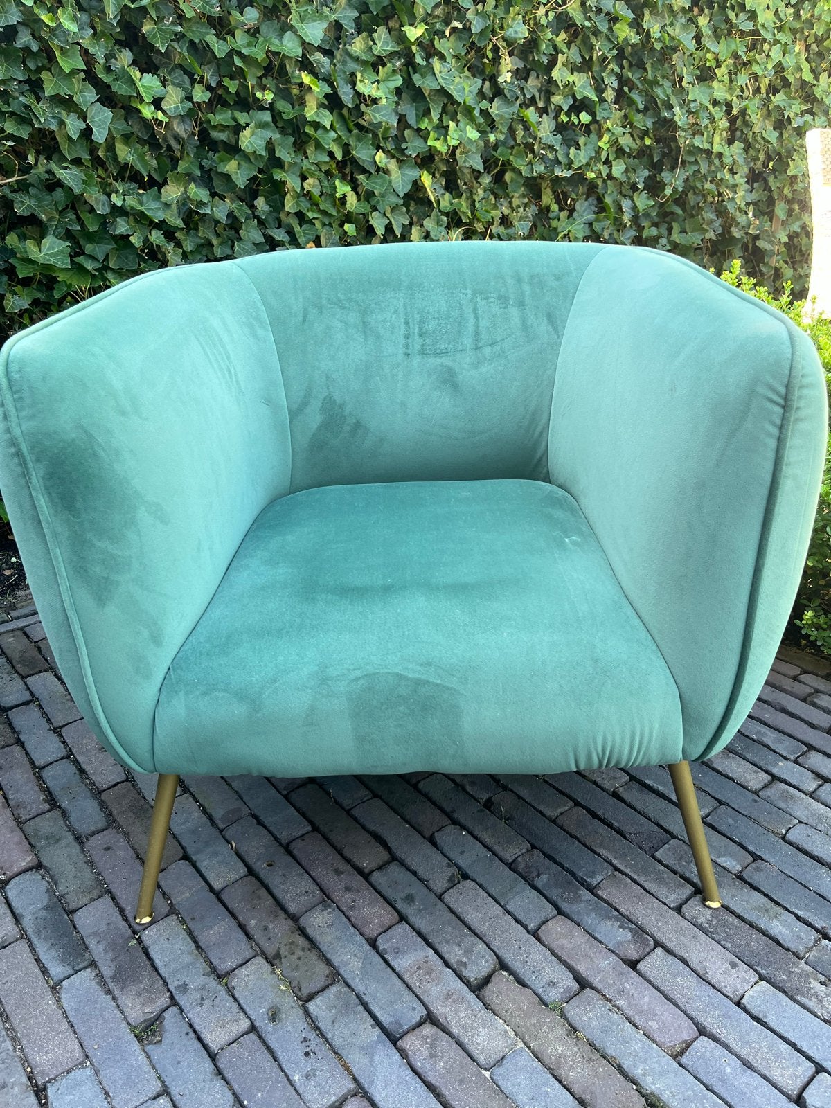 Stijlvolle Groene Velours Fauteuil - Zo goed als nieuw, Huis en Inrichting, Stoelen, Ophalen, Overige kleuren, Zo goed als nieuw