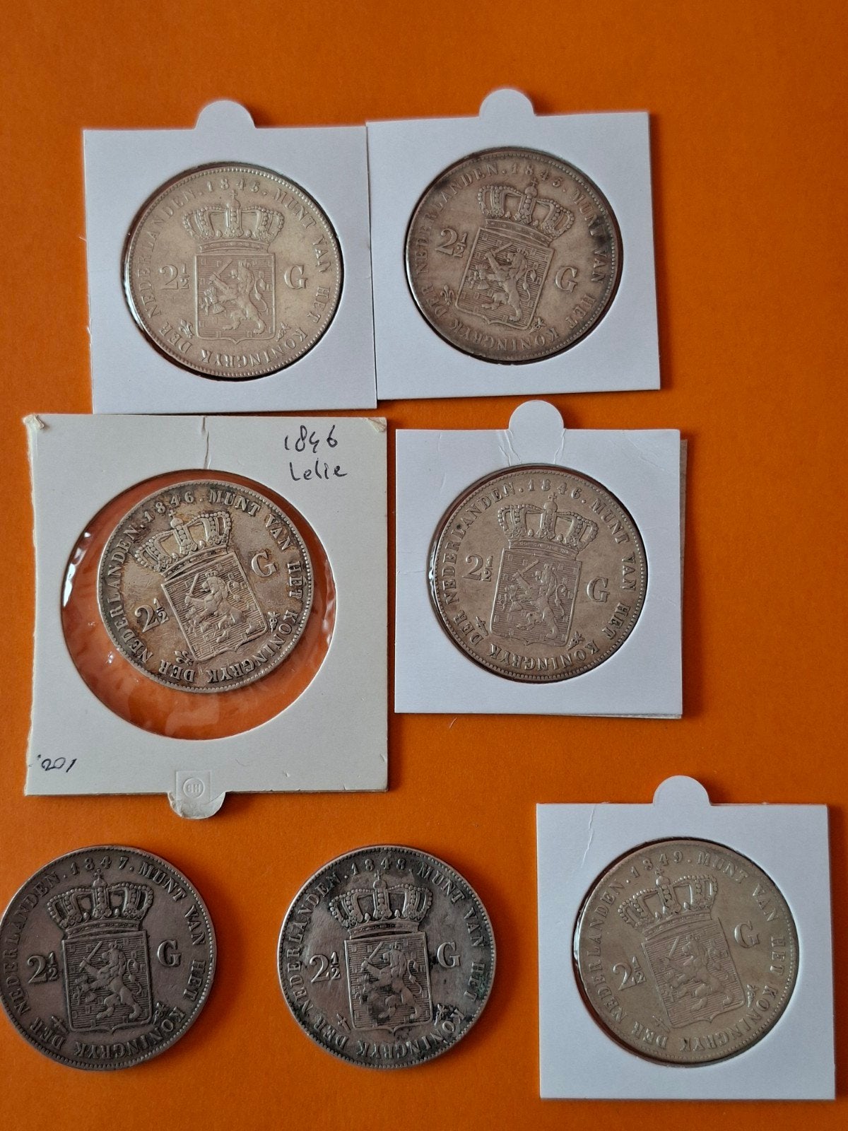 serie rijksdaalders 1845 lelie streepje  1846 1847 1848 1849, Postzegels en Munten, Munten | Nederland, Setje, Zilver, Ophalen of Verzenden
