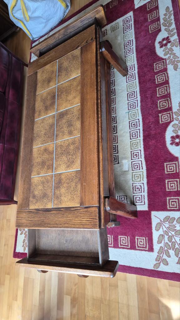 Vintage Eiken Salon Tafel met Tegelblad - 130x65x40 cm, Huis en Inrichting, Tafels | Salontafels, Gebruikt, 100 tot 150 cm, Vintage