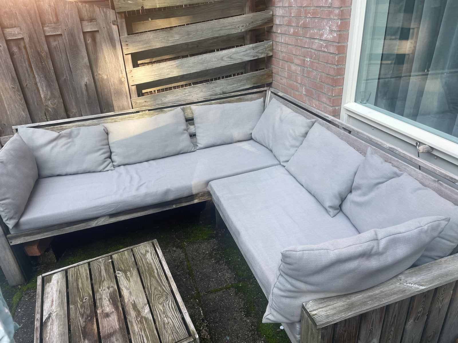 Kussenset voor loungebank, Tuin en Terras, Ophalen, 5 zitplaatsen, Gebruikt, Steigerhout
