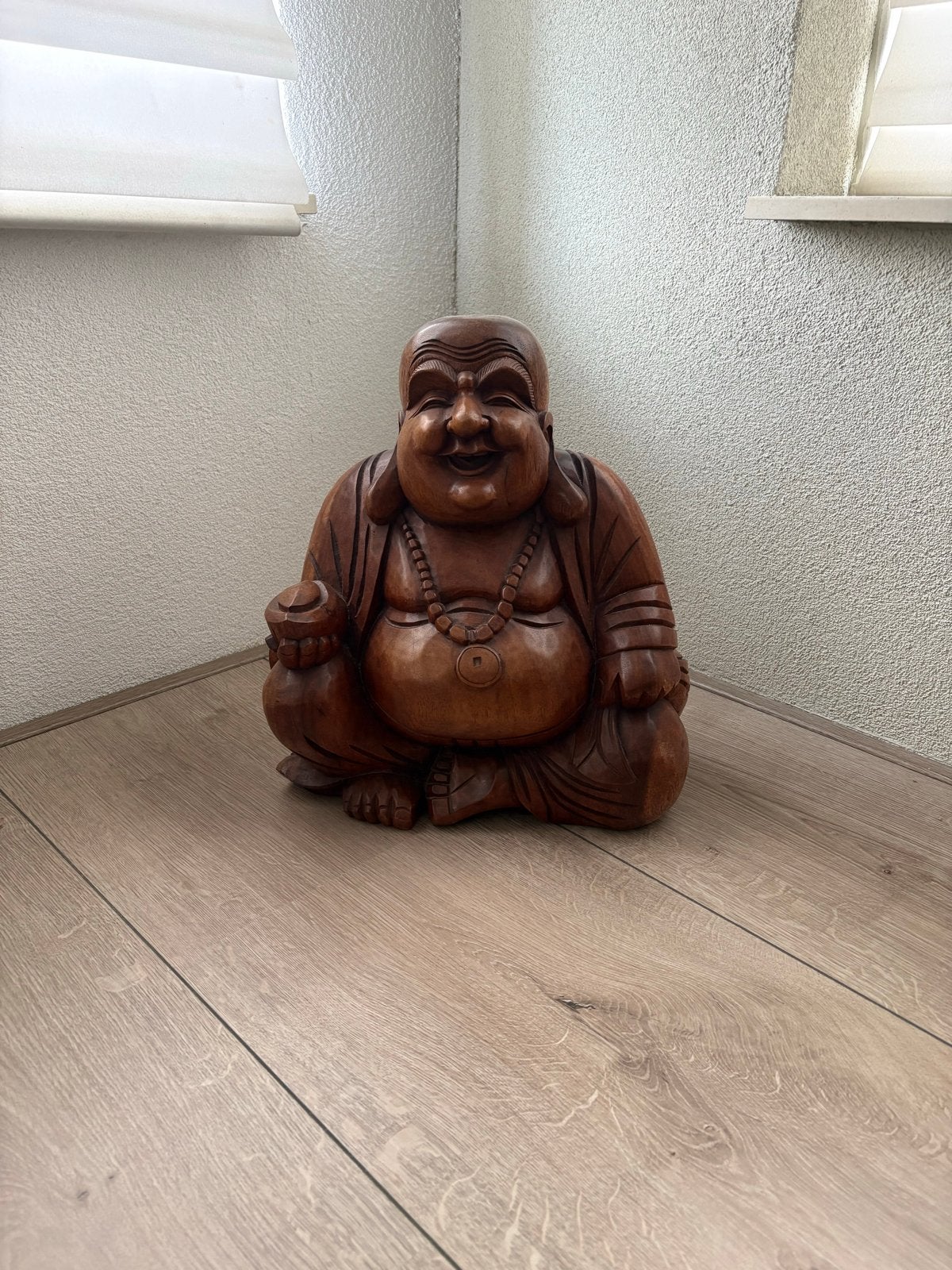 Set van 2 handgesneden houten Boeddha beelden, Ophalen of Verzenden, Zo goed als nieuw, Hout, Bruin