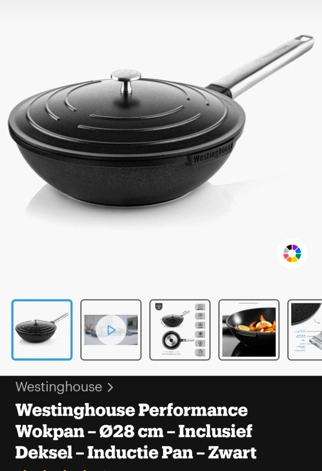 Westinghouse Performance Wokpan Ø28 cm - Inductie - Zwart, Gebruikt, Ophalen of Verzenden, Wok, Gietijzer