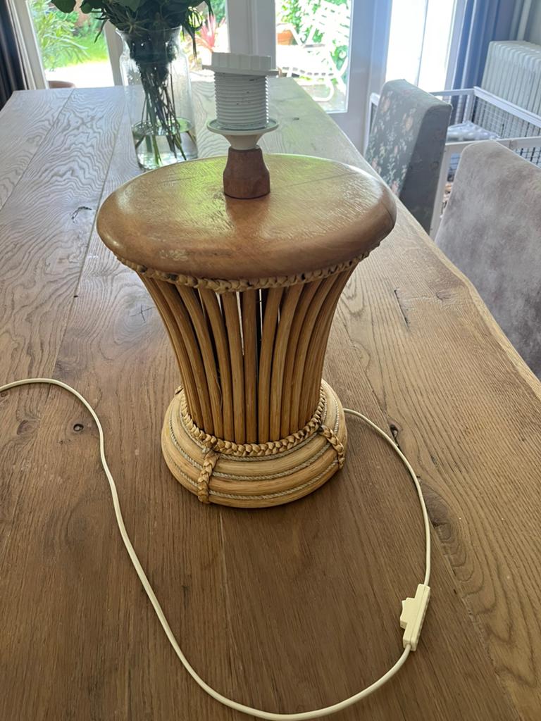 Vintage rotan schemerlamp lampvoet, Huis en Inrichting, Ophalen, Zo goed als nieuw, Minder dan 50 cm