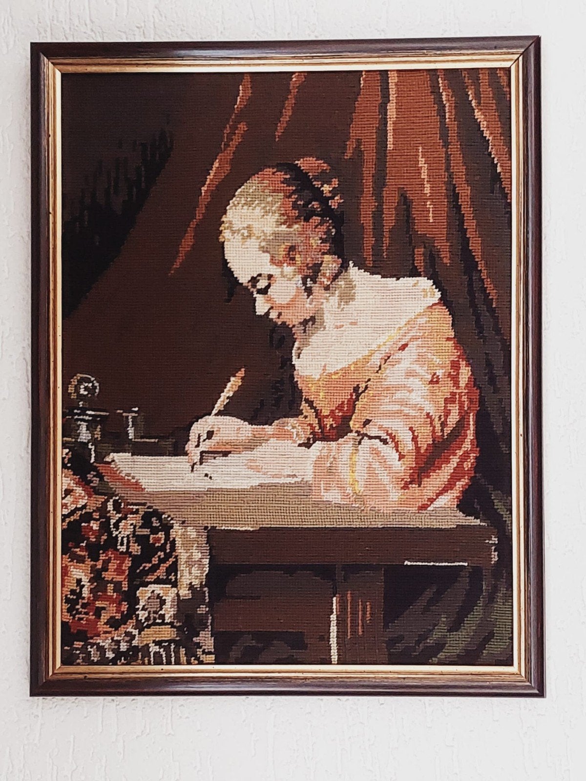 Vintage Gobelin Wandtapijt - Schrijvende Vrouw, Ophalen of Verzenden
