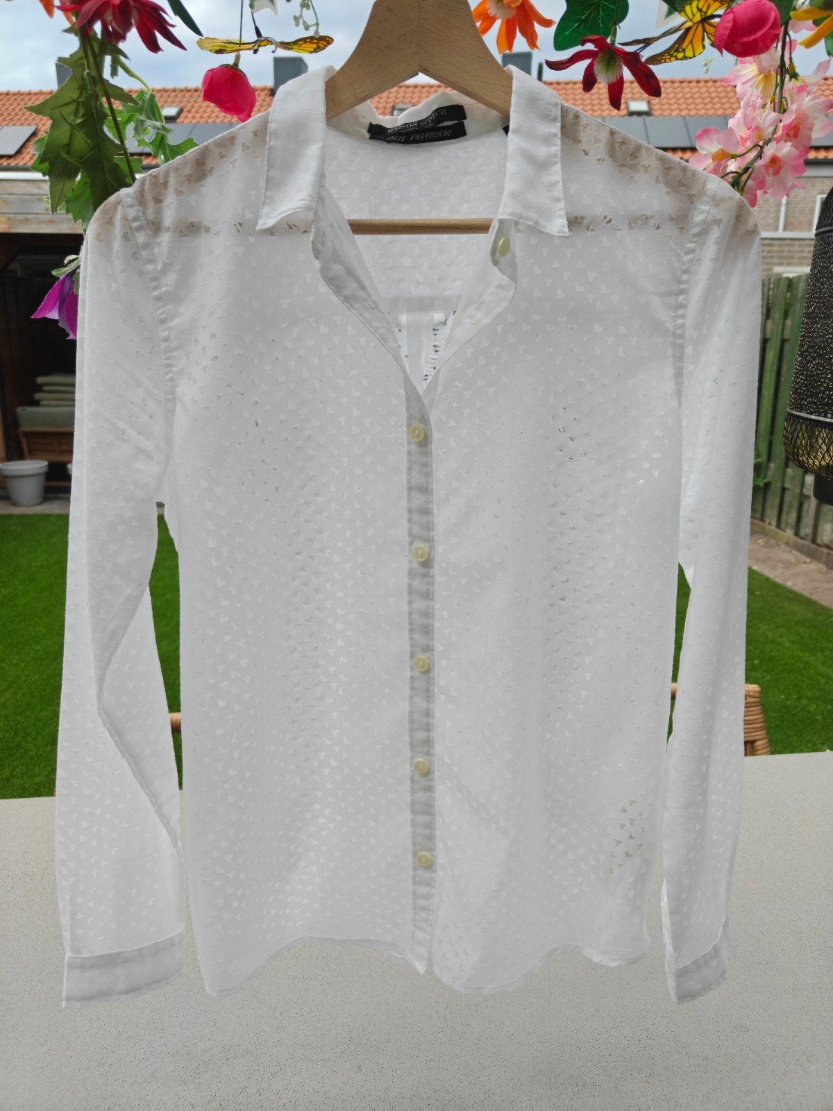 Maison Scotch blouse wit met hartjespatroon, Wit, Zo goed als nieuw, Maat 36 (S), Maison Scotch