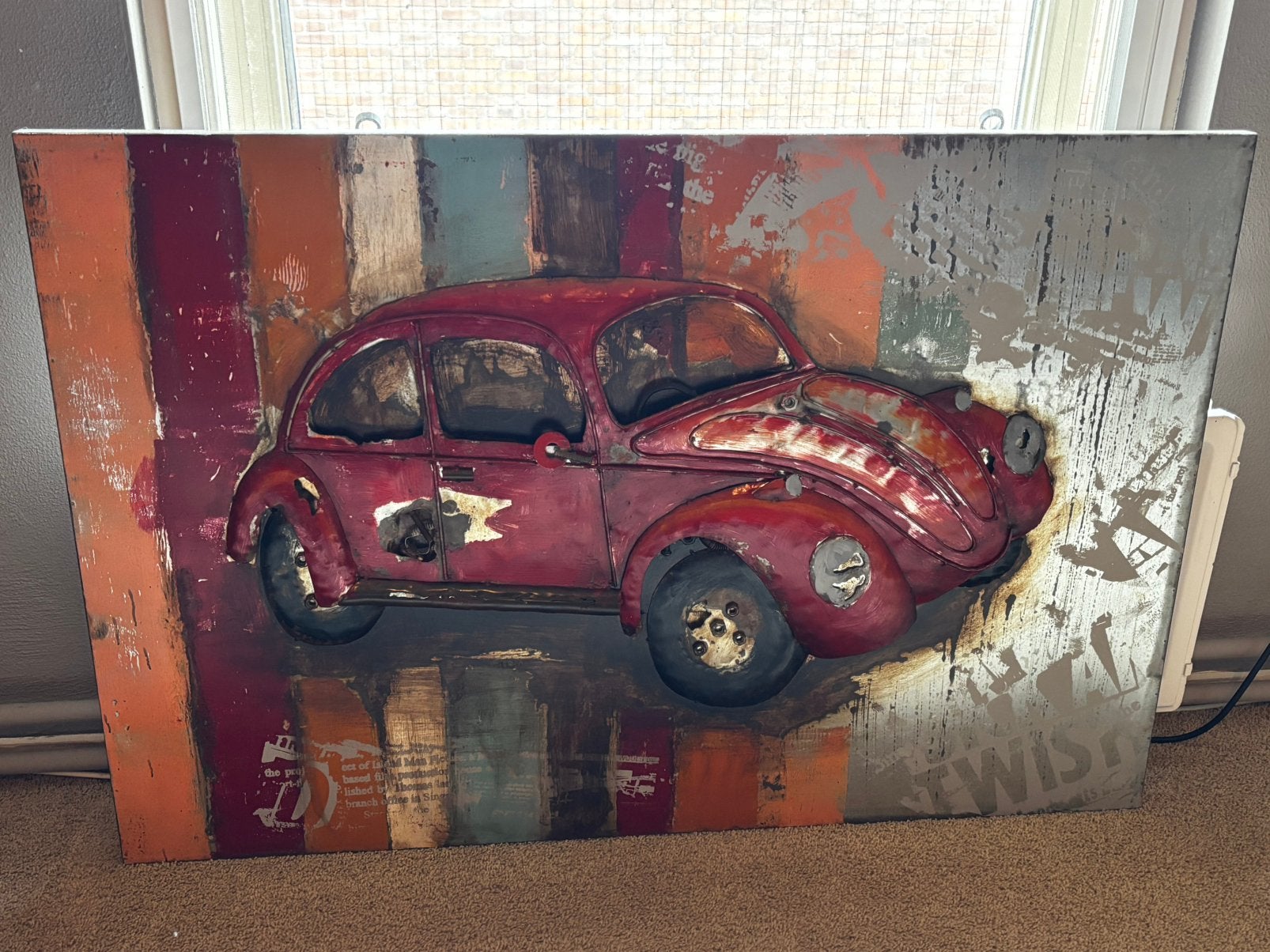 Metalen wanddecoratie auto / VW Kever stijl – 120x80 cm, Metaal, Gebruikt, 80 cm, Vintage
